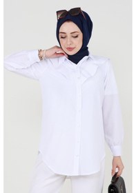 Resim Sevitli Yakası Kat Detaylı Poplin Tunik-beyaz-3520-beyaz Beyaz 