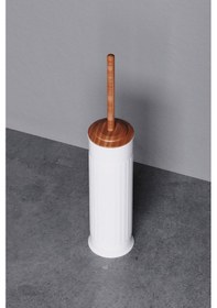 Resim Zift Unique Paslanmaz Çelik Ahşap Desenli Vintage Beyaz Tuvalet Fırçası Takımı - Wc Fırça Takım Beyaz 