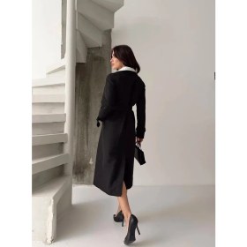 Resim Comstar Kadın Klasik Cepli Kuşaklı Trend Midi Siyah Trençkot 