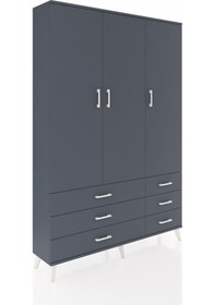 Resim Arges Dolap 5 Raflı 6 Çekmeceli Tek Askılı 132x30x195 Antrasit-antrasit/antrasit Antrasıt/antrasıt 