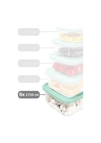 Resim Meleni Home 8 Adet Dikdörtgen Erzak Saklama Kabı - Mikrodalgaya Uygun Düzenleyici Organizer 2700 ML Yeşil 
