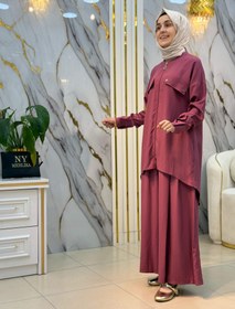 Resim KADO ÖNÜ KISA ARKASI UZUN ETEKLİ PANTOLONLU TAKIM 251267 - Bordo / 44 