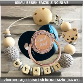 Resim Sahi Aksesuar İsimli Emzik Zinciri Ve İsimli Silikon Emzik 0-6 Ay Bezyı468 Pembe 