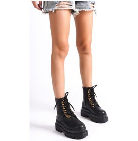 Resim Mubiano Mbbrz400-s Yüksek Kalın Taban Bağcıklı Kadın Kısa Bot & Postal Siyah 