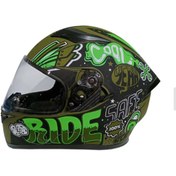 Resim JK 21 - 316 Güneş Vizörlü Full Face Kapalı Motosiklet Kaskı - Yeşil Grafitti 
