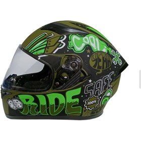 Resim JK 21 - 316 Güneş Vizörlü Full Face Kapalı Motosiklet Kaskı - Yeşil Grafitti 