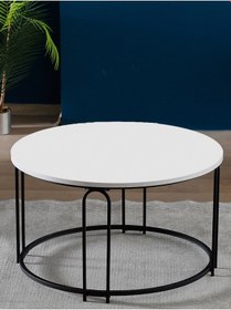 Resim Zigon Sehpa Ve Orta Sehpa Set Lenka Beyaz Suntalam Siyah Ayaklı Zigon-orta-sedaş Beyaz 