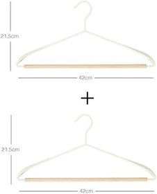 Resim Ocean Home Textile 2'li Ahşap Destekli Omuz Formlu Mat Beyaz Renk Metal Giysi Askısı 21.5 x 42 x 0.5 cm 