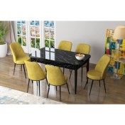 Resim Canisa Concept Zen Siyah Mermer Yemek Masası Takım Mutfak Masası Takımı 6 Sandalye 