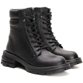 Resim Hakiki Deri Kauçuk Kaymaz Taban Postal Bot Siyah 