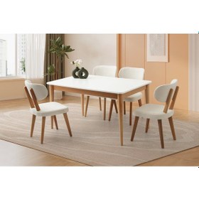 Resim Fidan Ahşap Salon Yemek Masa Sandalye Takımı 4 Masal Sandalyeli Ortadan Açılır Büyüyen 90x140cm Beyaz-naturel 