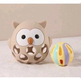 Resim Bebek Baykuş Diş Kaşıyıcı Çıngırak, Bebek Karikatür Diş Kaşıyıcı Oyuncağı Bej 