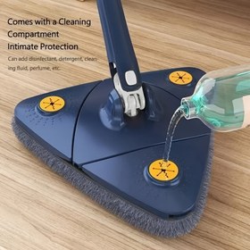 Resim 360 Derece Dönebilen Üçgen Mop – 1 mop ve 5 adet bez, Ayarlanabilir, Geri Çekilebilir, Tüm Yüzeylerde Kapsamlı Temizlik İçin Mükemmel, Ev için Temizlik Malzemeleri 