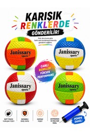Resim Janissary Neon Soft Touch Voleybol Topu + Pompa Dahil Karışık Renk Profesyonel Dikişli Voleybol Set 