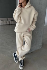 Resim CMZ COLLECTİON Kadın Oversize 3 İplik Polar Sweat Eşofman Takımı - Kapüşonlu Rahat Kalıp (17 Renk Seçeneği) 