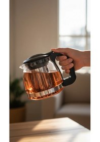 Resim Lüks Renkli Cam Süzgeçli Demlik 700 Ml Modern Şıklık Çok Renkli 