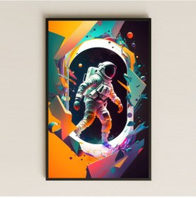 Resim Soyut Portal Temalı Astronot Pleksi Tablo - Renkli Geometrik Uzay Dekoru 