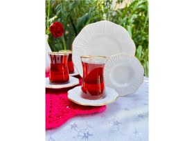 Resim UltraMint 18 Parça Seramik Kahvaltı Takımı, Altın Detaylar, 6 Kişilik Set 