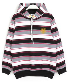 Resim Dobakids Çizgili Nakış Detaylı Kapüşonlu Erkek Çocuk Sweatshirt 1977 