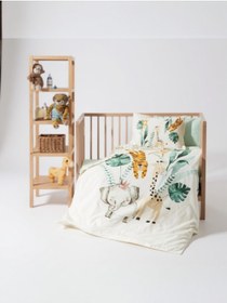 Resim Özdilek Jungle Bebek Nevresim Takımı - %100 Pamuk, Ekru Hayvan Desenli 