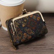 Resim Kadınlar İçin Canlı Çiçekli Cüzdan – Altın Kenarlı Kredi Kartı Tutucu, Çoklu Yuvalar, Büyük Kapasiteli Bozuk Para Cüzdanı & Çanta, Fermuarlı Şık El Çantası, Günlük Kullanım İçin Mükemmel, Kart Tutucu Cüzdan 