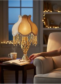 Resim Gold Gece Lambası Abajur Klasik Model Metal Gold Kaplama Ayak 50x30cm Ab00122p3 Gold 