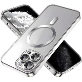 Resim Fibaks iPhone 11 Pro Max Kılıf Kamera Lens Korumalı Magsafe Şarji Şeffaf Renkli Yumuşak Kapak Gümüş 