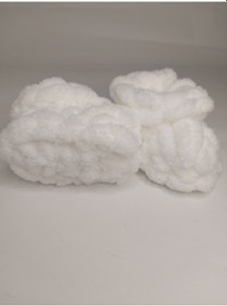 Resim Puffy Patik / Panduf / Hediyelik / Beyaz / 0-12 Ay / Alize Örgü Beyaz 