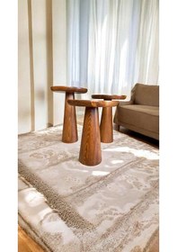 Resim Ahşap Mantar Sehpa 3 Lü Set Açık Ceviz Renk Yan Sehpa Takımı Açık Ceviz 