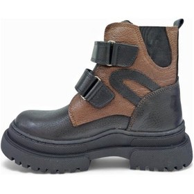 Resim Hakiki Deri Ortopedik Cırtlı Kahve Siyah Erkek Çocuk Bot Kahverengi 