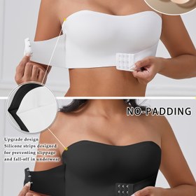 Resim 2 Adet Kadınlar İçin Yapışkanlı Yama Detaylı Strapless Bandeau Sütyen - Yumuşak, Dolgusuz, Orta Destekli Dikişsiz Tişört Sütyeni, Şık Düz Renk Tasarım 