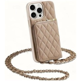 Resim Globalbloom Brown iPhone Uyumlu 17 Kare Dikişli Zincirli Yapay Deri Çapraz Body Çanta 