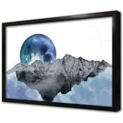 Resim Mavi Ay Ve Dağ Modern Manzara Çerçeveli Cam Tablo-173523 