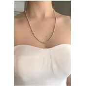 Resim Özel Seri Kalın Iki Renk Disko Topu Kolye Trkolye5455 B37503 Gold-Gümüş Standart 