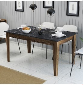 Resim Milan Yemek Odası Takımı - Ceviz / Siyah Mermer 