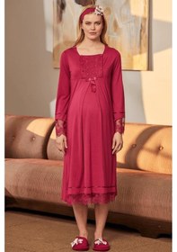 Resim Mecit Pijama Mecit 5209 Efuşya Dantel Kol Detaylı Hamile Lohusa Gecelik 