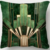 Resim Art Deco Çift Taraflı Peluş Yastık Kılıfı 45.72x45.72 cm - Yeşil ve Altın Geometrik Desenli Fermuarlı Polyester Koltuk Kılıfı, Geleneksel Tarz Oturma Odası & Yatak Odası Dekoru, Kolay Bakım Kumaşı 