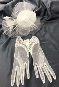Resim Hayalperest boncuk Beyaz Dantelli Eldiven-düz Vualet Nikah Şapkası 