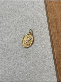 Resim 14 Ayar Altın Oval Harf Z Kolye Ucu Altın Oval Z Harfi Kolye Ucu Altın Harf Altın Uç Gümüş - Mavi 