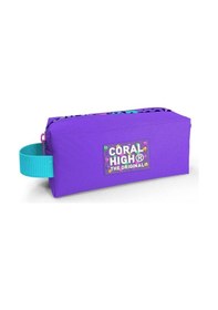 Resim Coral High Mor Leopar Tek Bölmeli Kalemlik - Kız Çocuk Kalem Çantası 
