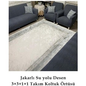 Resim StarMall Su Yolu Koltuk Örtüsü, kanepe, çekyat Kılıfı Yıkanabilir Streçli Lastkli Esnek 3+3+1+1 Takım Antrasit 