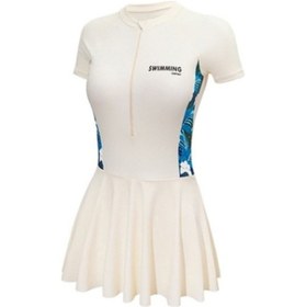 Resim Yaz Rahat Tek Parça Yarım Kollu Kadın Mayo 0 - Beyaz - M Beyaz 