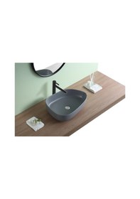 Resim Puroser Troya Matt Grey Tezgah Üstü Seramik Lavabo 