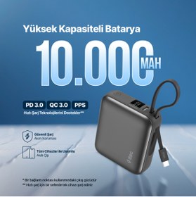 Resim Ttec Recharger Mini LCD 10.000Mah Pd 35W Usb-C Dahili Kablolu Taşınabilir Hızlı Şarj Aleti/Powerbank 2BB232GR 