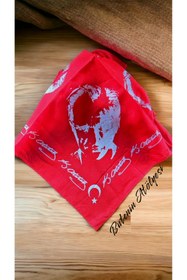 Resim Butenin Atölyesi Kırmızı Atatürk portre ve imzalı pamuk kumaş, fular - bandana -19 Mayıs 
