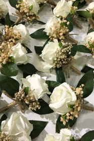 Resim Limelia Damat Çiçeği - Sağdıç Çiçeği - Yaka Çiçeği Kadife Beyaz Gül 10 Adet 