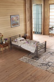 Resim Unimet Kappis Tek Kişilik Ferforje Metal Karyola-kahverengi (AHŞAP LATALI) 