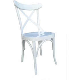 Resim Sandalye Çapraz Kayın Torna Retro Ayak Babyface Kumaş Döşeme Parlak Beyaz El Yapım 