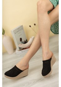 Resim Gimer - Dolgu Topuk Önü Kapalı Örgülü Kadın Terlik - Ifs6201G Siyah 