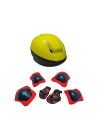 Resim F-Sports Sarı Kask Kırmızı Dizlik Dirseklik Koruyucu Set Sarı 
